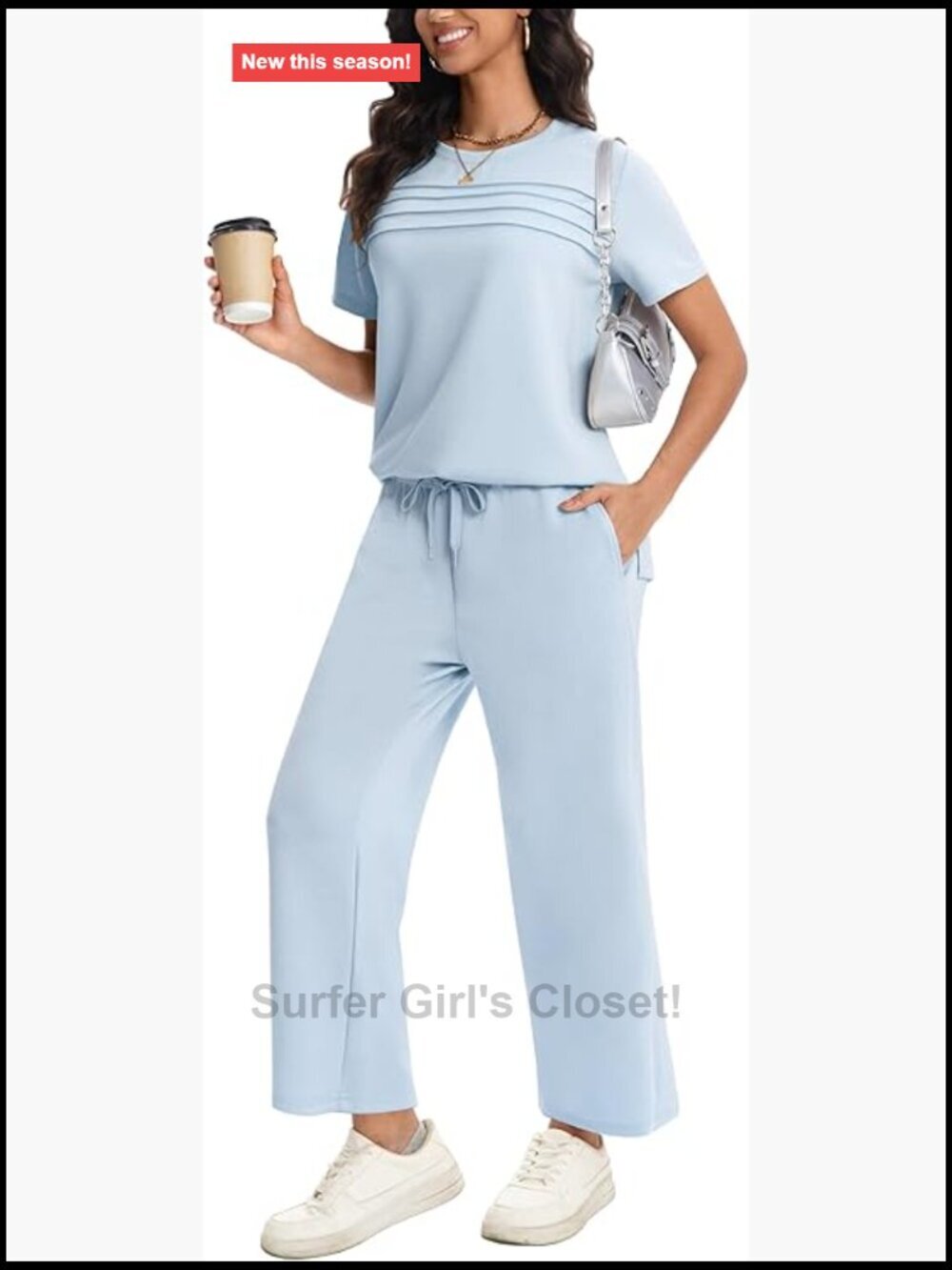 Two Piece Lounge Set Cap Sleeve Wide Leg Pants Travel Outfit